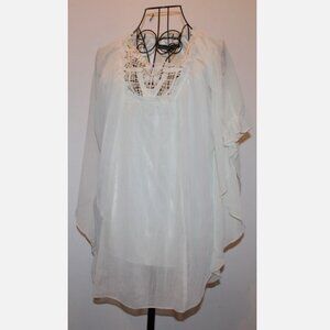 Off White Peasant Top Pullover Oversize Shirt Kimono Blouse M Crochet Lace